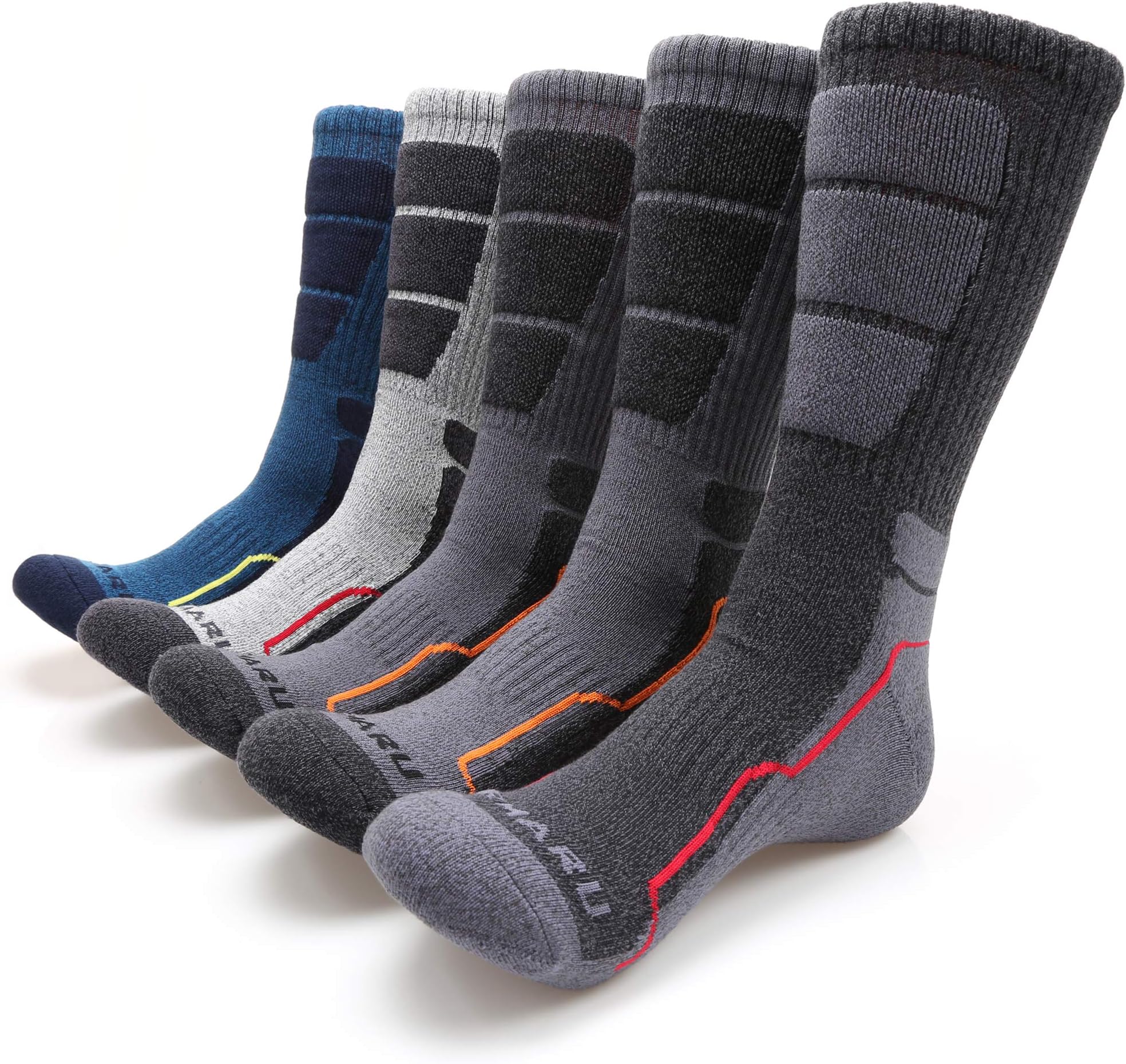 Men's 5 Pairs Hiking Outdoor Trail Running Trekking Moisture Wicking Cushion Crew Socks
