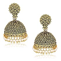 MEENAZ Oxidised Latest Traditional Stylish Oxodised Gold Enamel Meenakari Pearl Moti Jhumkas Jhumka Jhumki Earrings