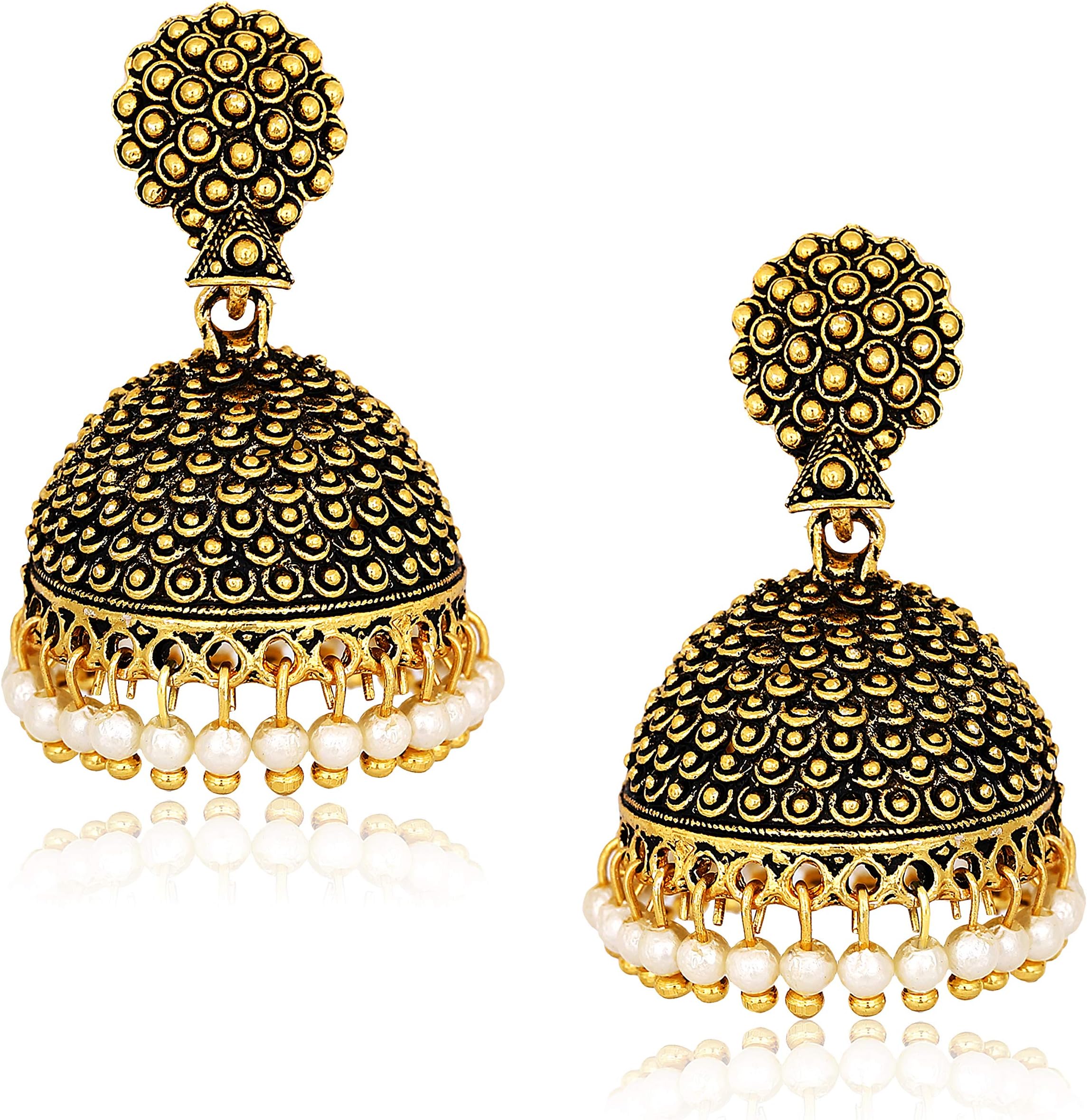 MEENAZ Oxidised Latest Traditional Stylish Oxodised Gold Enamel Meenakari Pearl Moti Jhumkas Jhumka Jhumki Earrings for Women Girls design
