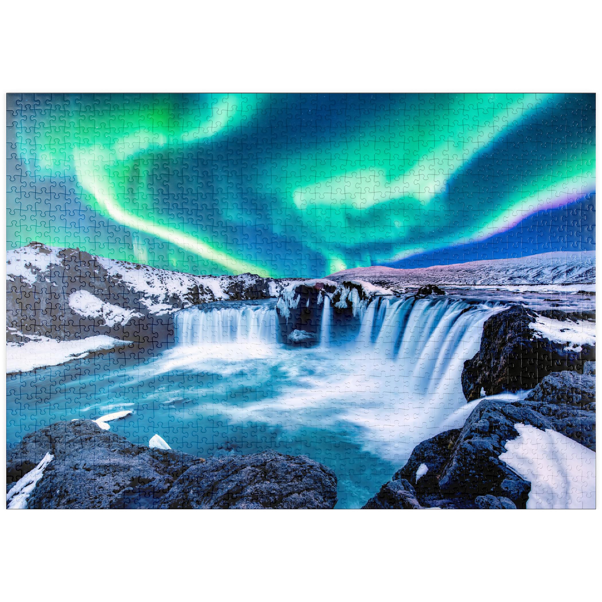 The Northern Lights On Godafoss Waterfall In Iceland - Premium 1000 Piece Puzzle - MyPuzzle Special Collection of Galaxy Puzzle