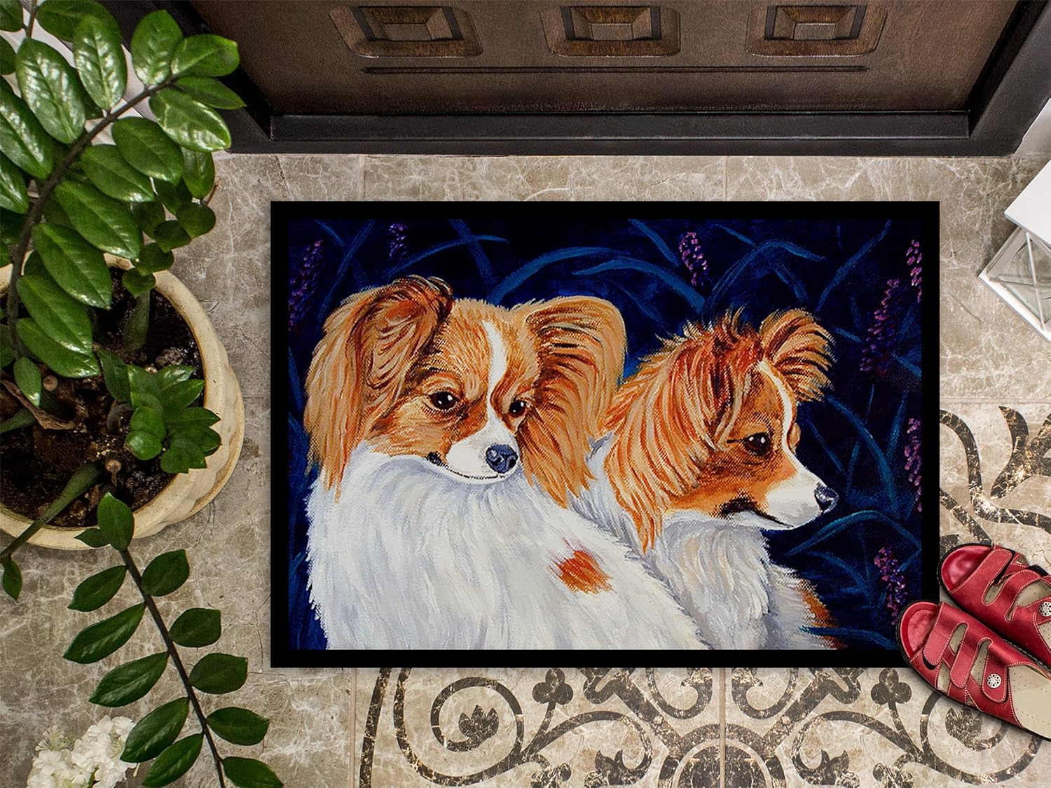 Caroline's Treasures 7241MAT Papillon Doormat 18x27 Front Door Mat Indoor Outdoor Rugs for Entryway, Non Slip Washable Low Pile, 18H X 27W