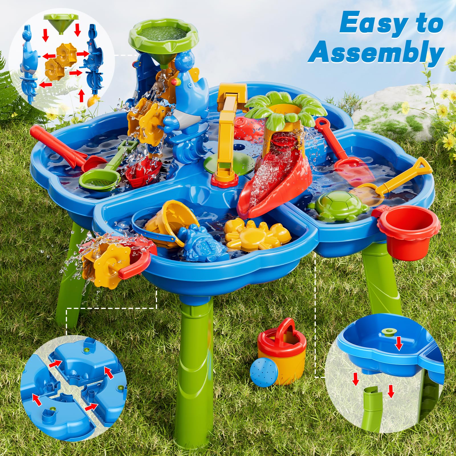 Sand Wasser Tisch für Kleinkinder 1-3, Kinder Outdoor Aktivität Wassertische mit Strand Spaß Sandspielzeug, Sommer draußen Spielzeug Wasser Spielset für Kleinkinder Jungen Mädchen Alter 2 3 4 5 6 7 8