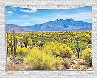 Vista 32 de Ambesonne Tapiz de Saguaro, Blooming Palo Verdes y Saguaros at 4 Peaks Hills Phoenix Arizona, colgante de pared para dormitorio, sala de estar