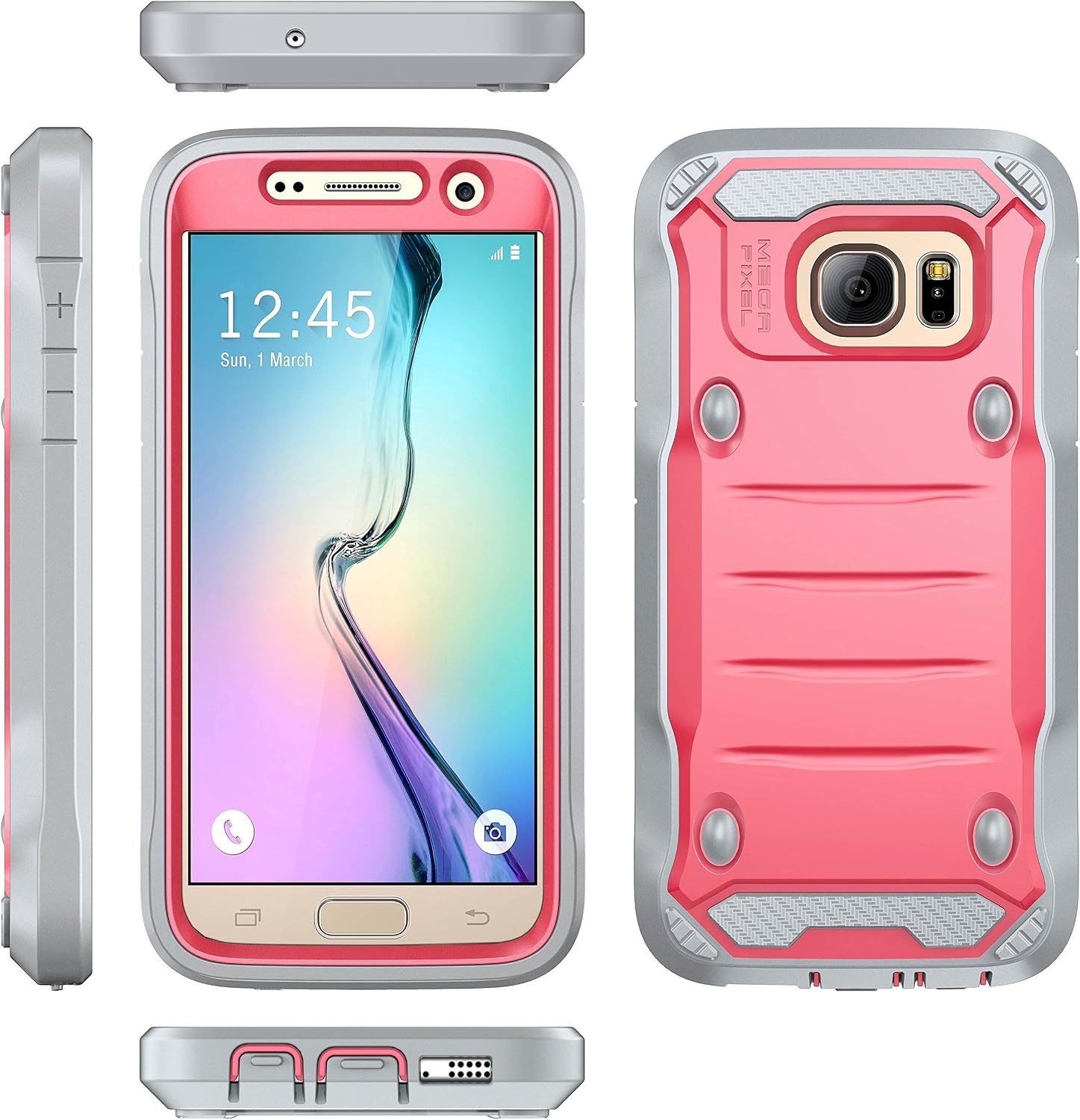 E LV Case for Galaxy S7 Case Hybrid Armor Protection Defender Case Cover with Built-in Screen Protector for Samsung Galaxy S7 - [RED Melon/Grey]