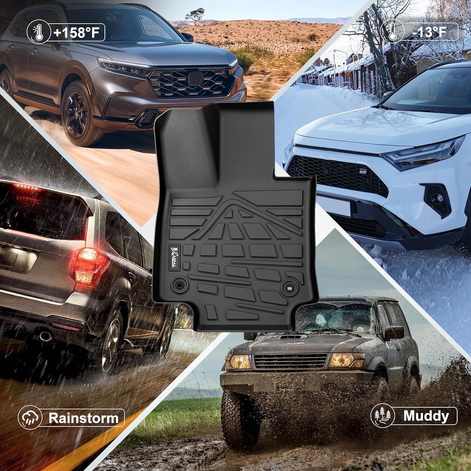 KARPAL Floor Mats Fit for Toyota RAV4 2019-2025 (Include Hybrid), Custom Fit All Weather TPE Floor Liners, 1st & 2nd Row & Cargo Liner & Backseat Mat, RAV4 Accessories
