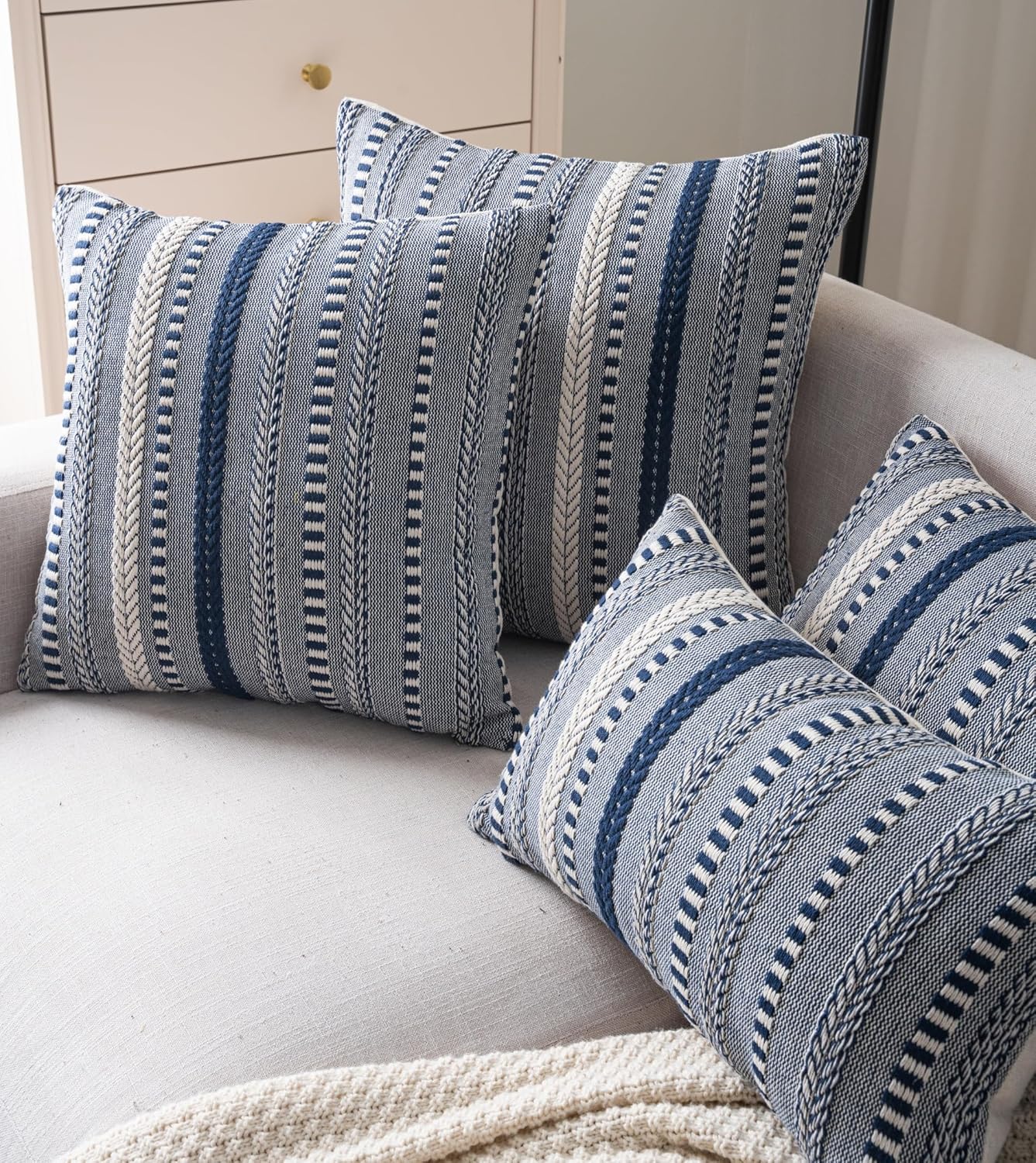 Cethom Boho Lumbar Pillow Covers 14x36 Long, Farmhouse Decorative Couch Pillow Cases, Navy Blue Accent Pillows of Bed, Sofa Bedroom Living Room Home Decor Cushion Cover, Pack of 1