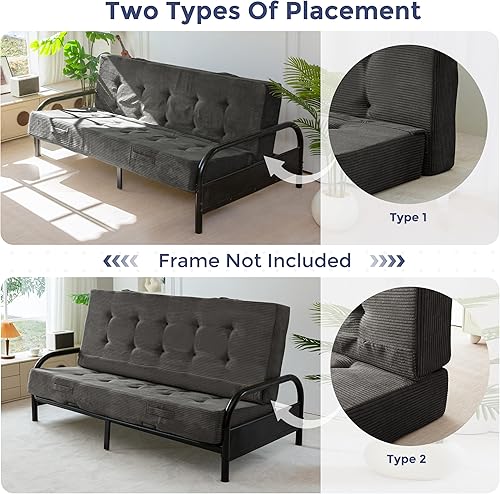 Miniatura 5 de MAXYOYO Colchón tipo futón de 8 pulgadas tamaño matrimonial con asas, sofá cama plegable copetudo (marco no incluido), colchón plegable versátil