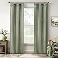Vista 16 de Cortinas de lino plegadas de 108 pulgadas, juego de 2 paneles para sala de estar, dormitorio, estilo granja rústica, con pestaña trasera, plegadas