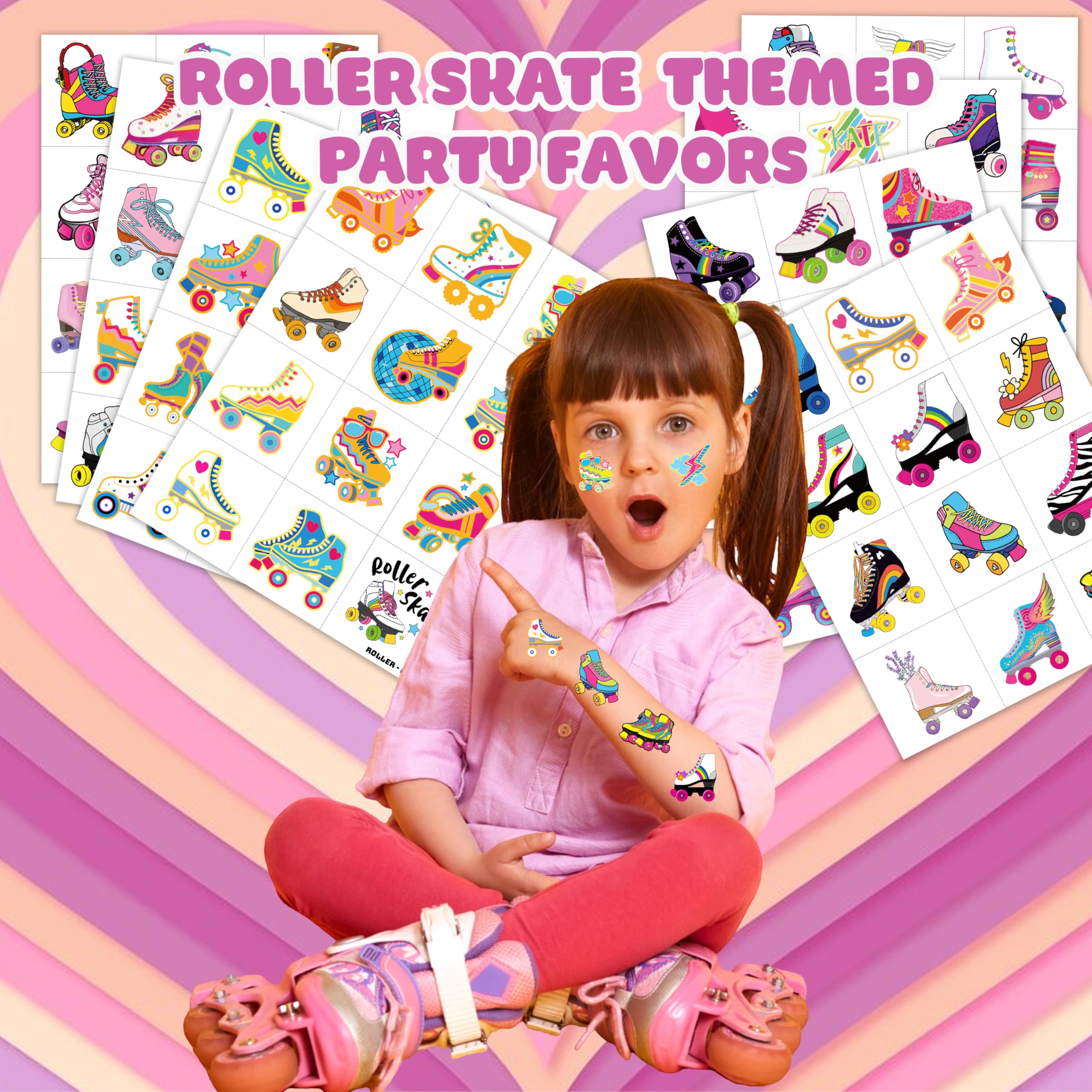 96 PCS Roller Skate Skating Pre-Cut Temporary Tattoos Themed Birthday Party Favors Decorations Supplies Decor Retro 80s 90s Disco Skateboard Tattoo Stickers Gifts For Boys Girls Class (Normal)