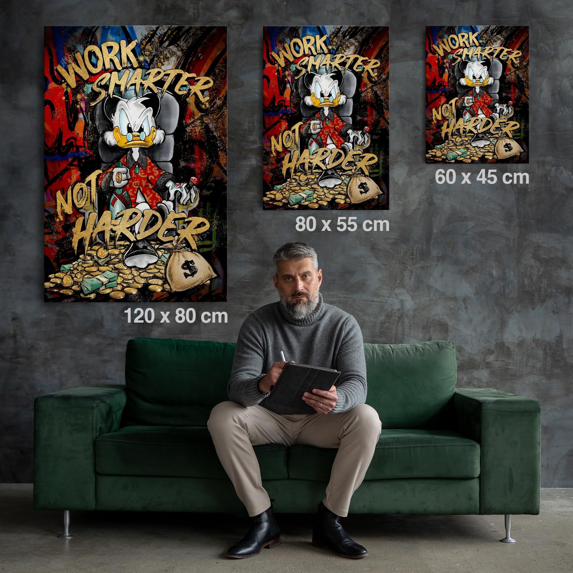 Artmazing Dagobert Bild bunt | Bild Dagobert | S-Art Bilder | Dagobert Bilder Modern | Coole Wandbilder Wohnzimmer | Wandbild Dagobert Deko XXL | Bild Leinwand XXL | Buntes Poster für Wand