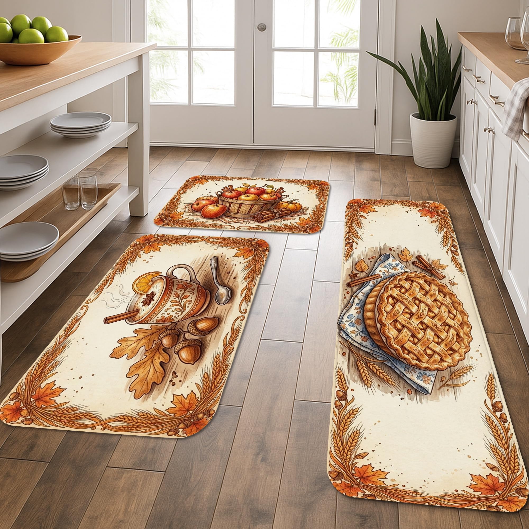 Tapis de cuisine lavable orange citrouille lot de 3 tapis de sol