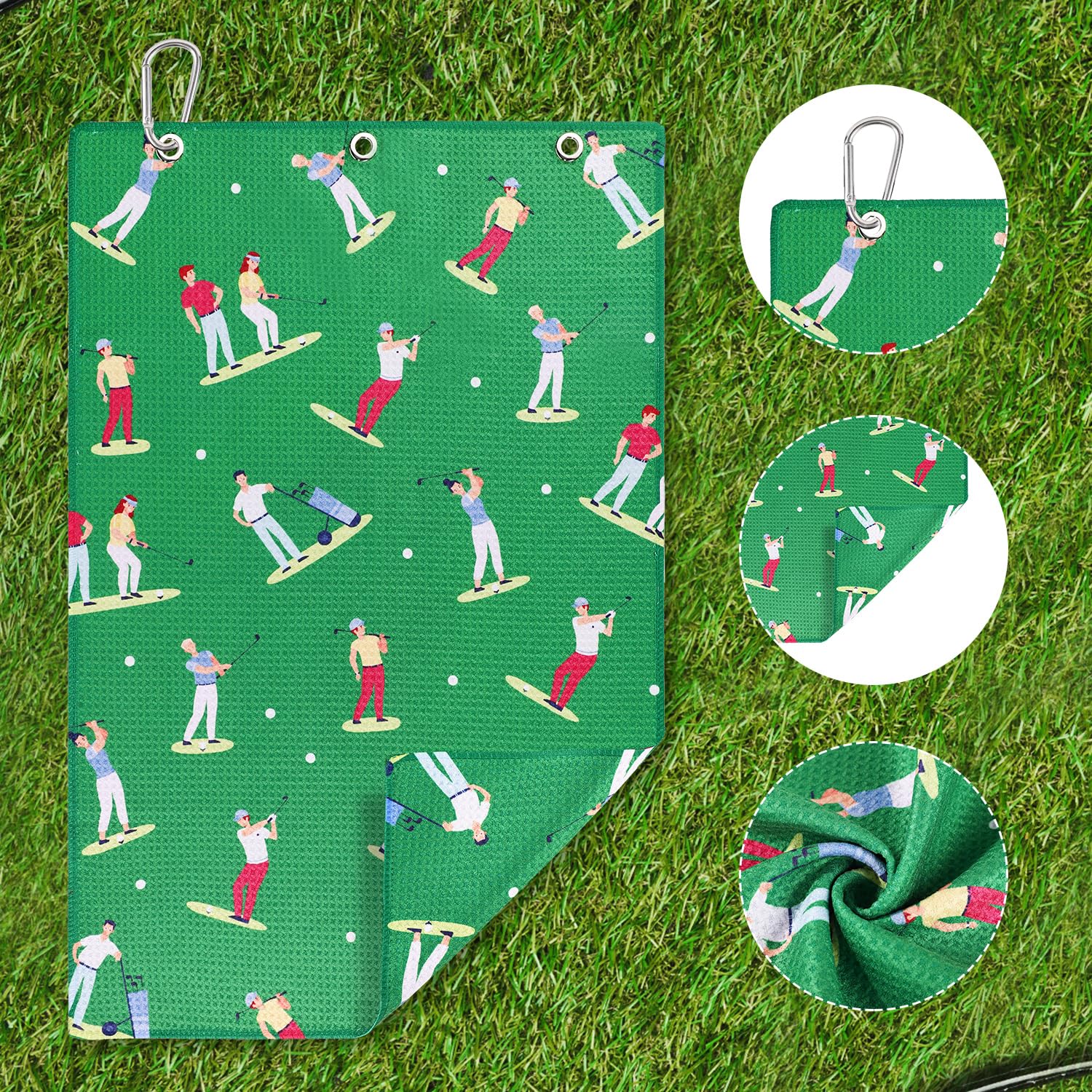 Asciugamano da Golf 60x40cm Microfibra Ricamato con Moschettone Assorbente a Nido d'Ape Accessori Sportivi