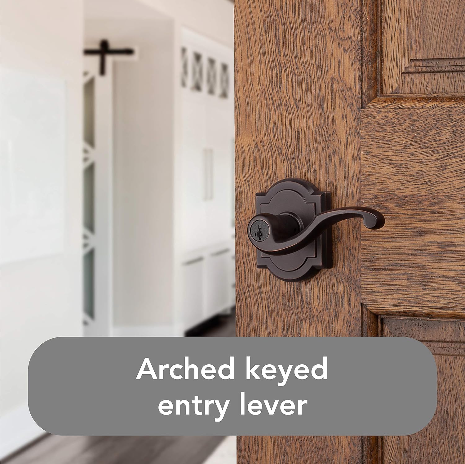 Baldwin Madrina, Entry Door Handle Reversible Lever with Keyed Lock Featuring SmartKey Re-key Technology, in Venetian Bronze