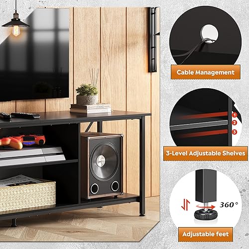 Miniatura 4 de WLIVE Soporte de TV para TV de 55 y 65 pulgadas, centro de almacenamiento con almacenamiento, consola de TV para dormitorio y sala de estar, consola