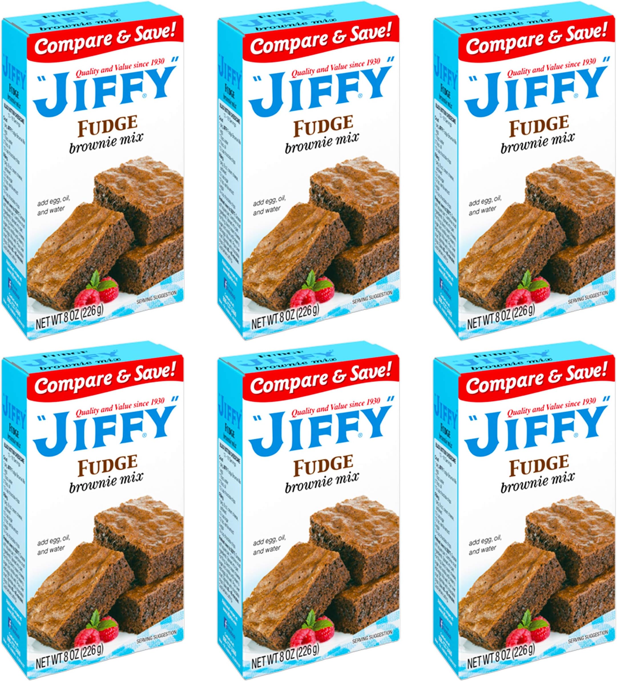 Jiffy Fudge Brownie Mix, 8 Ounce Boxes (Pack of 6)