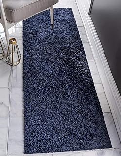 Rugs.com Lattice Shag Collection Rug â€“ 10 Ft Runner Shag Rug Perfect for Hallways, Entryways, Navy Blue