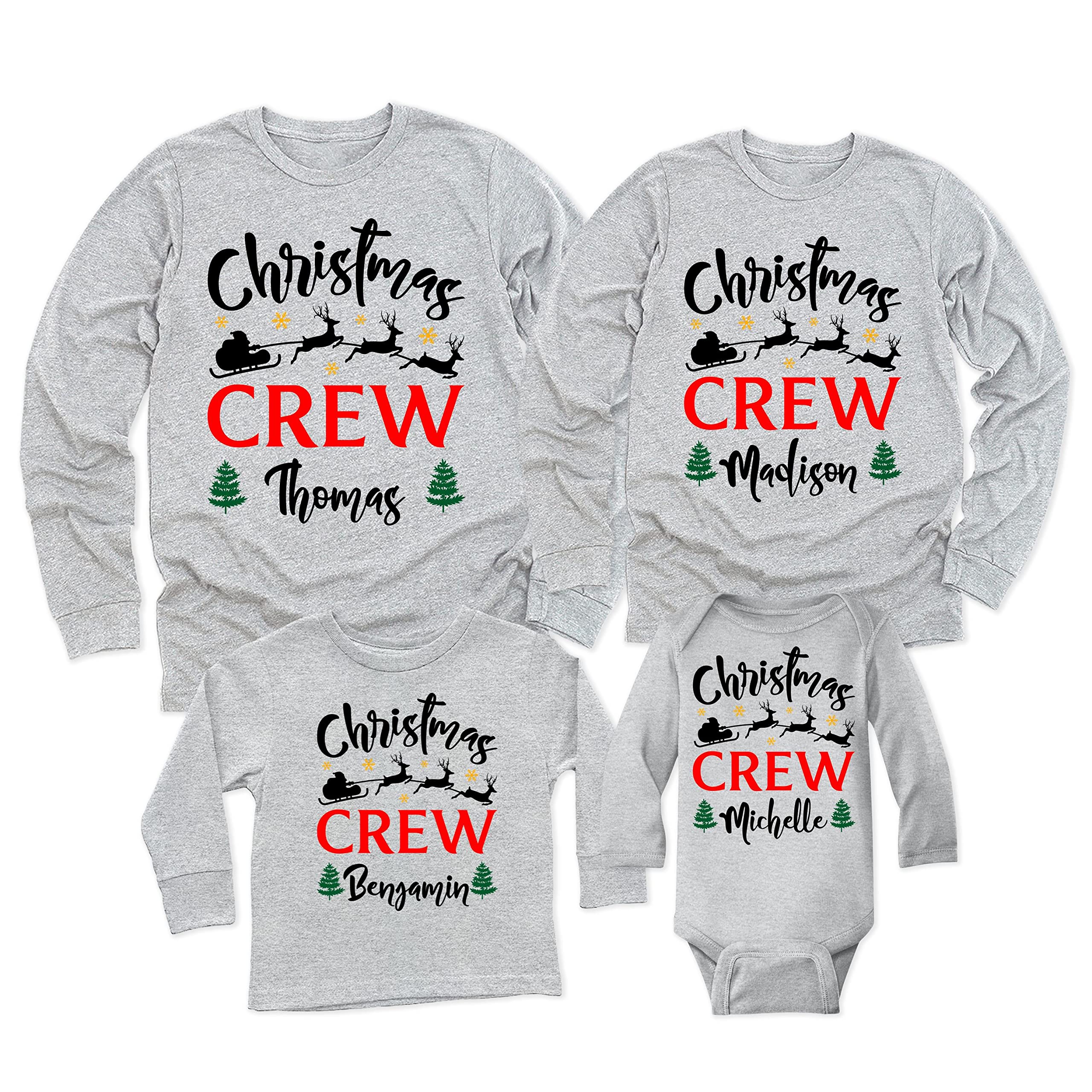 Christmas Crew Add Your Name Matching Family Merry Xmas Long Sleeve Shirt