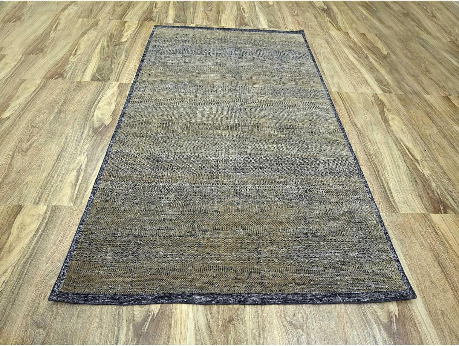 Hand Knotted Oriental Wool Rug, Bone Brown, Distressed Grass Design with Exposed Warps, 6' x 9'2