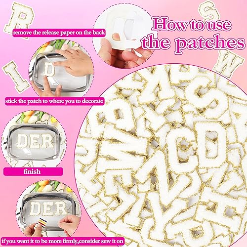 Miniatura 4 de Parches de letras de felpilla autoadhesivas NICEVINYL 104 piezas de parches de letras blancas para planchar para ropa, mochilas, apliques bordados,