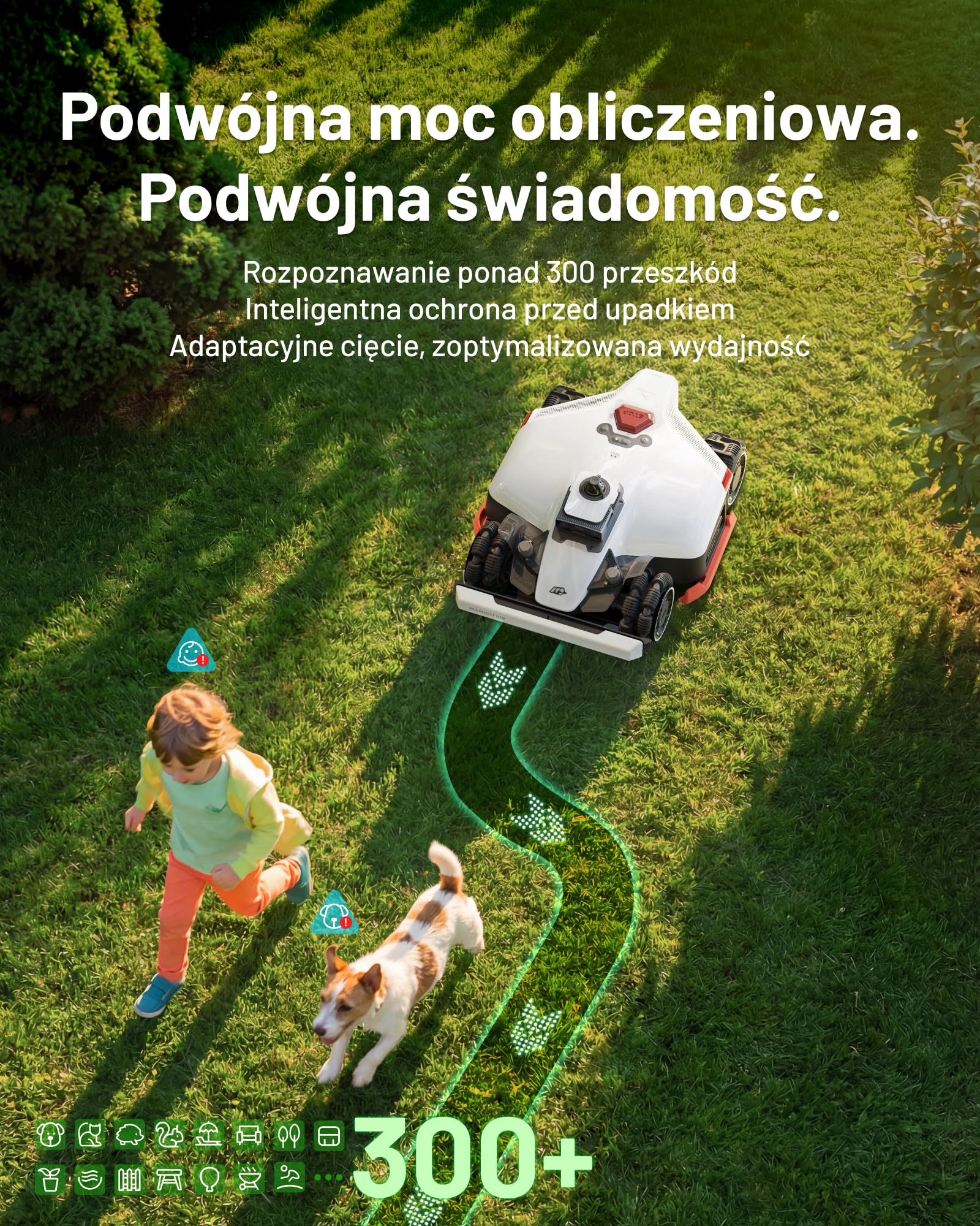 Mammotion LUBA 3 AWD 1500 robot koszący bez przewodu, Zalec. 1500 m² | 360° LiDAR + Podwójna kamera z KI, AWD do 80% nachylenia, 15 stref, Wysokość cięcia 25-70 mm, Bateria 9,4Ah