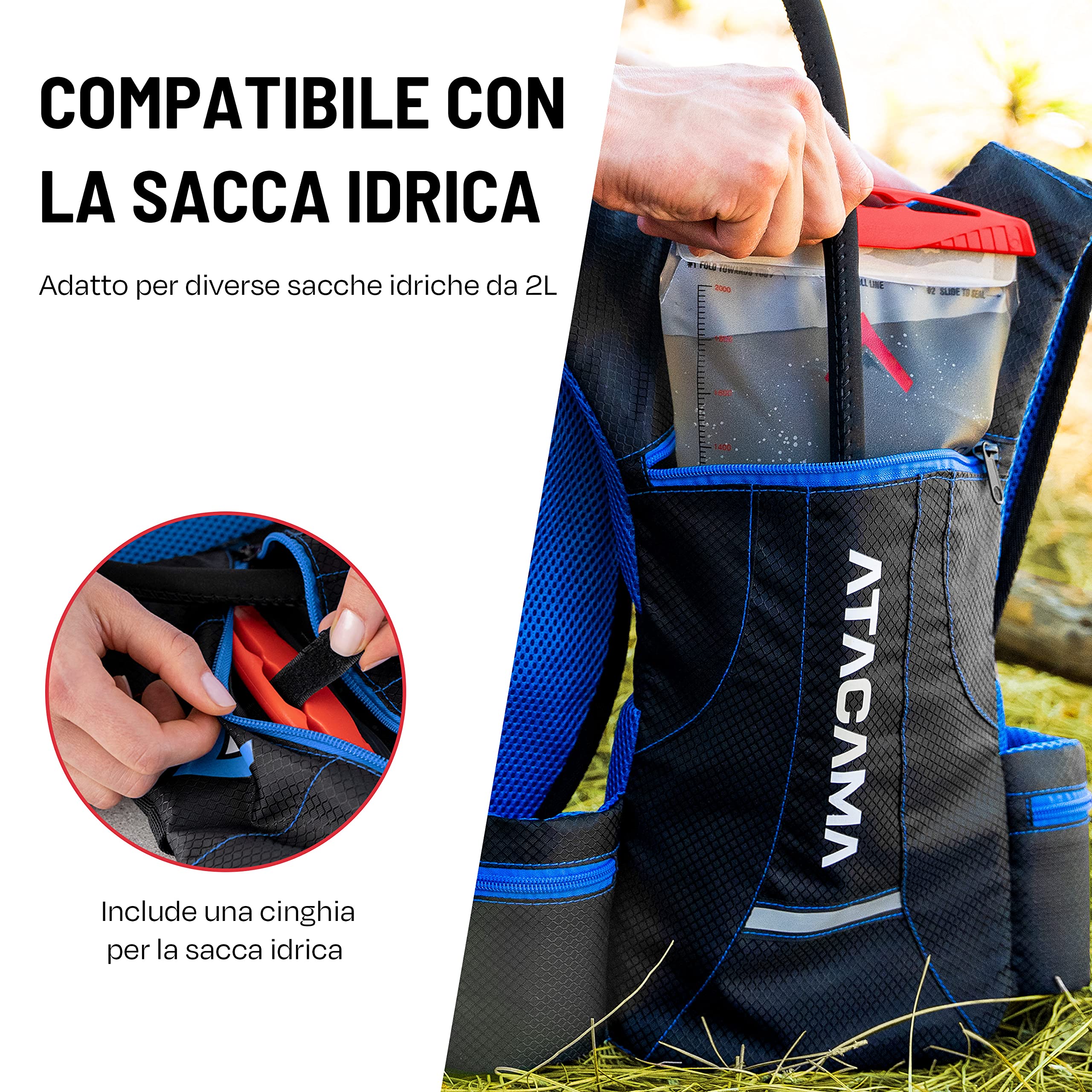 ATACAMA Zaino Idratazione Zaino per Corsa Zaino da Bici Borsa con Serbatoio d'Acqua Zaino con Sacca Idrica da 2 Litri Inclusa Zainetto con Drinking Bladder per Mountain Bike Zaino Trail Running