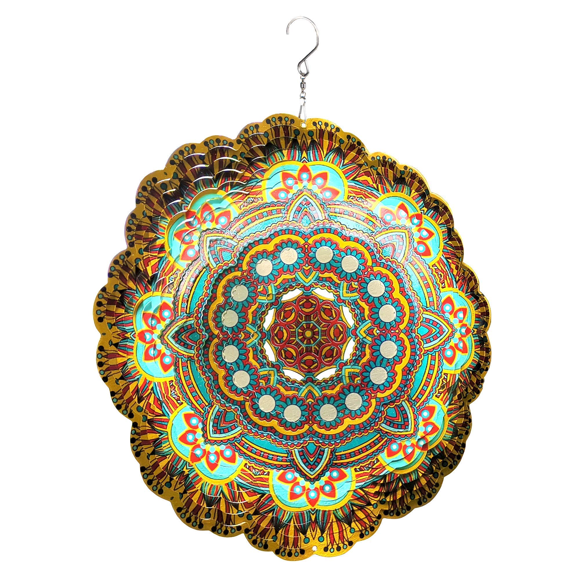 Hanging Wind Spinner 19 Guage 3D Metal 12 Inch for Garden Patio Outdoor Indoor Lawn Decoration Ornaments Gifts with Swivel Hooks Gift Weather Resistant Lucky Flower Gold Wind Spinners
