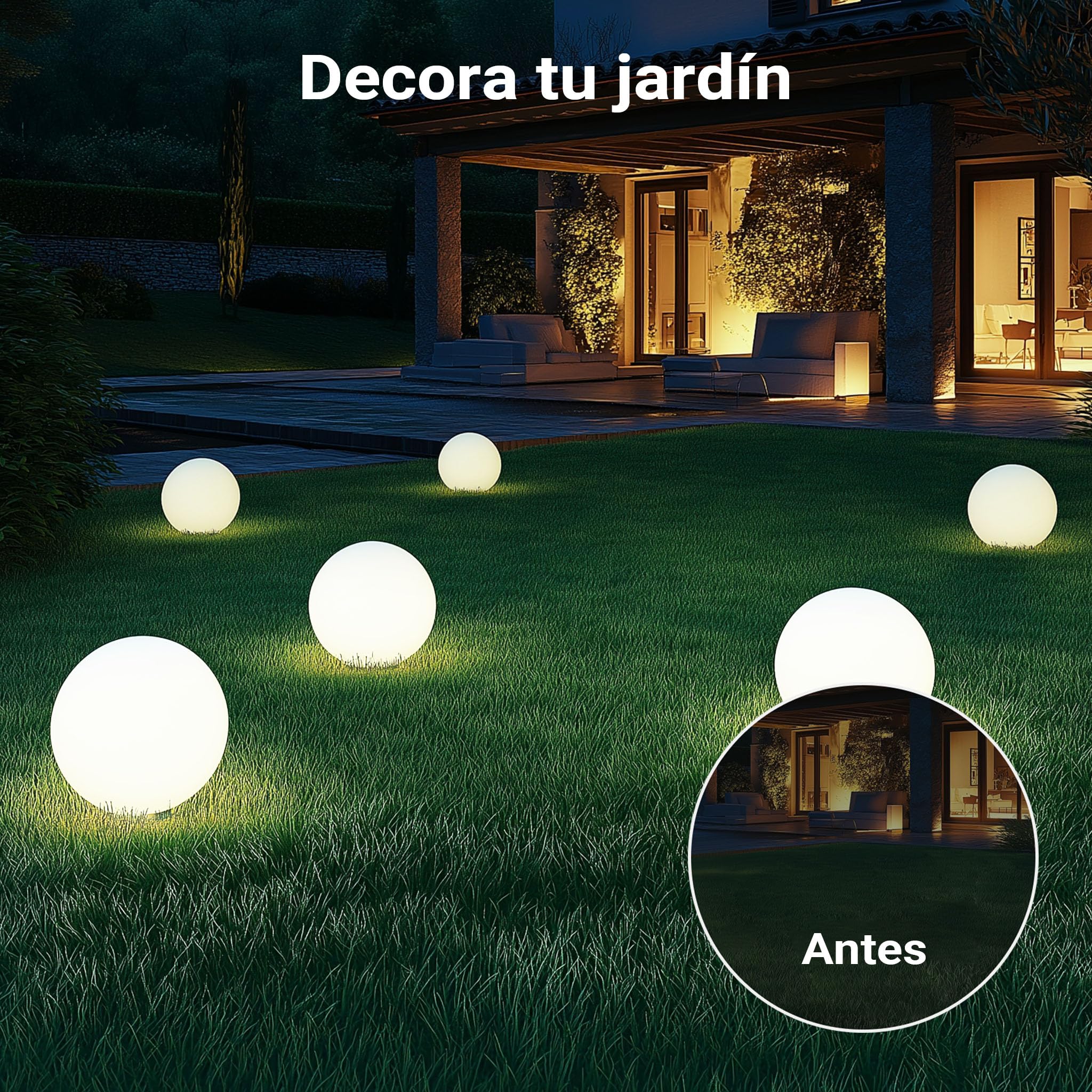 WilTec Lámpara de bola para exterior Ø30cm, lámpara de jardín con estaca, IP44, 40W, portalámparas E-27