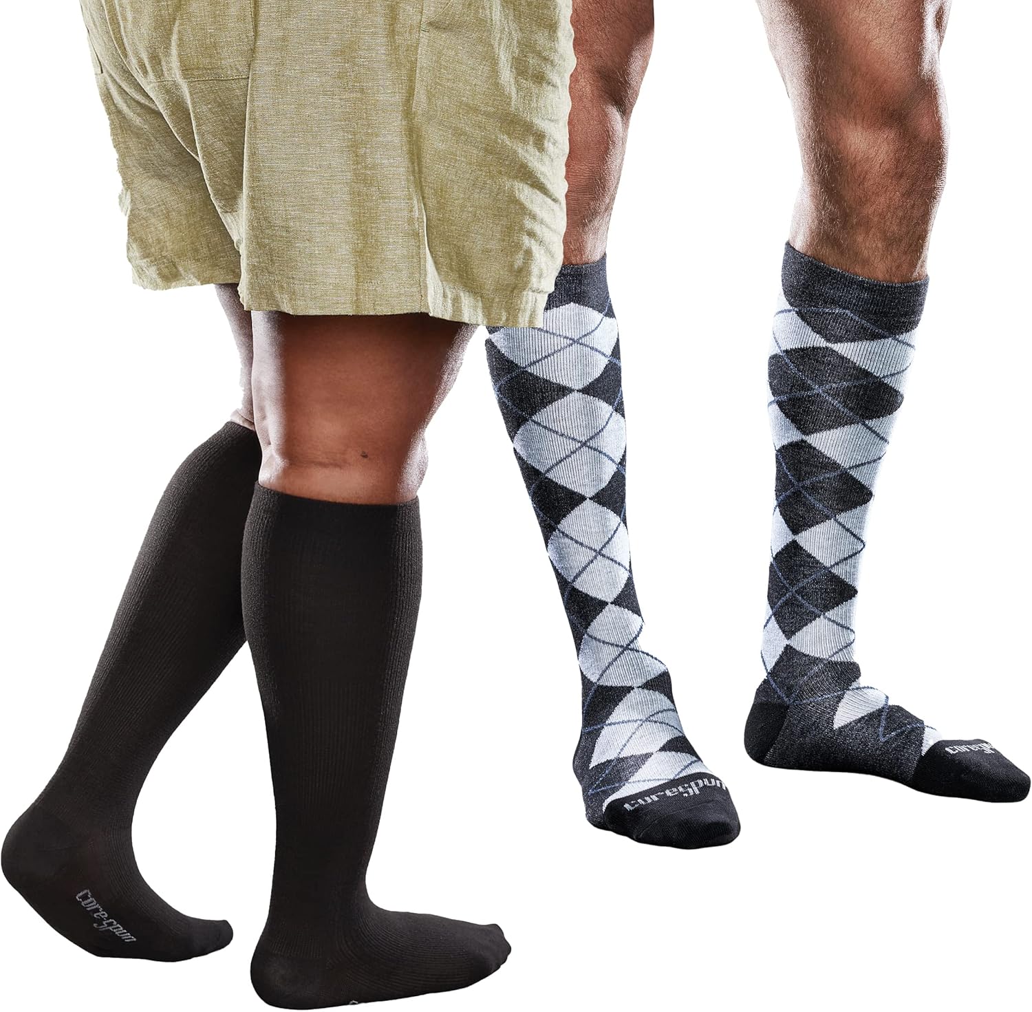 Core-Spun 15-20mmHg Mild Graduated Compression Support Knee High Compression Socks, 2-Pack