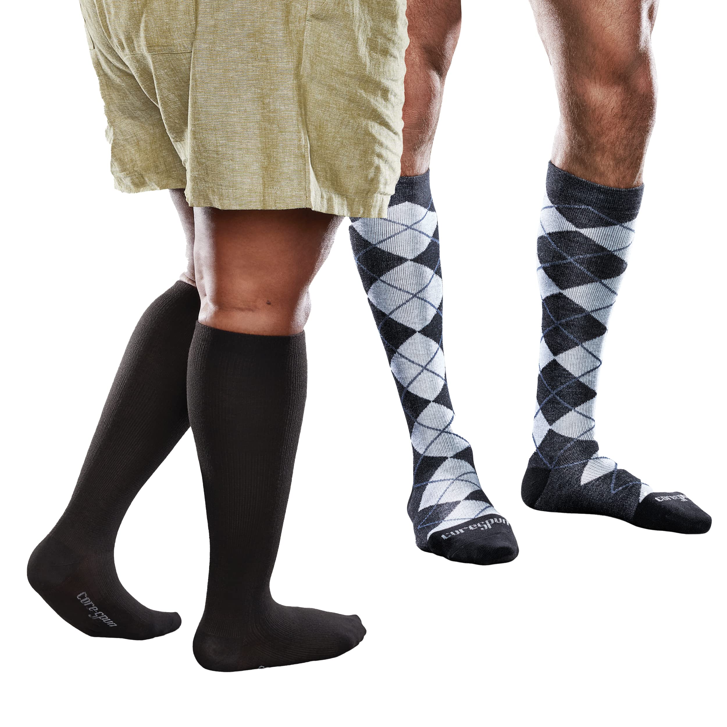 Core-Spun 10-15mmHg Medical Light Graduated Knee High Compression Socks, 2-Pack