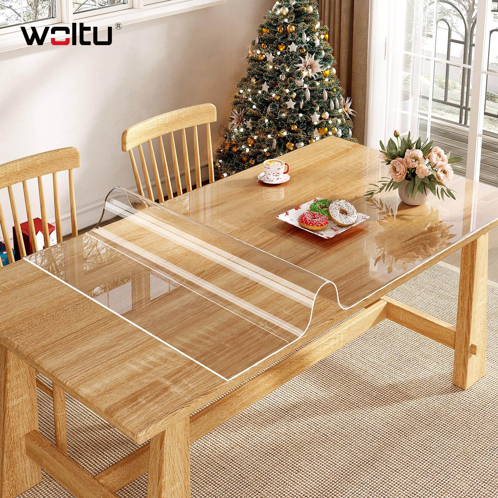 WOLTU Mantel Transparente PVC Impermeable, Protector de Mesa, 100x200 cm | Mantel impermeable de plástico rectangular, ideal para comedor y oficina