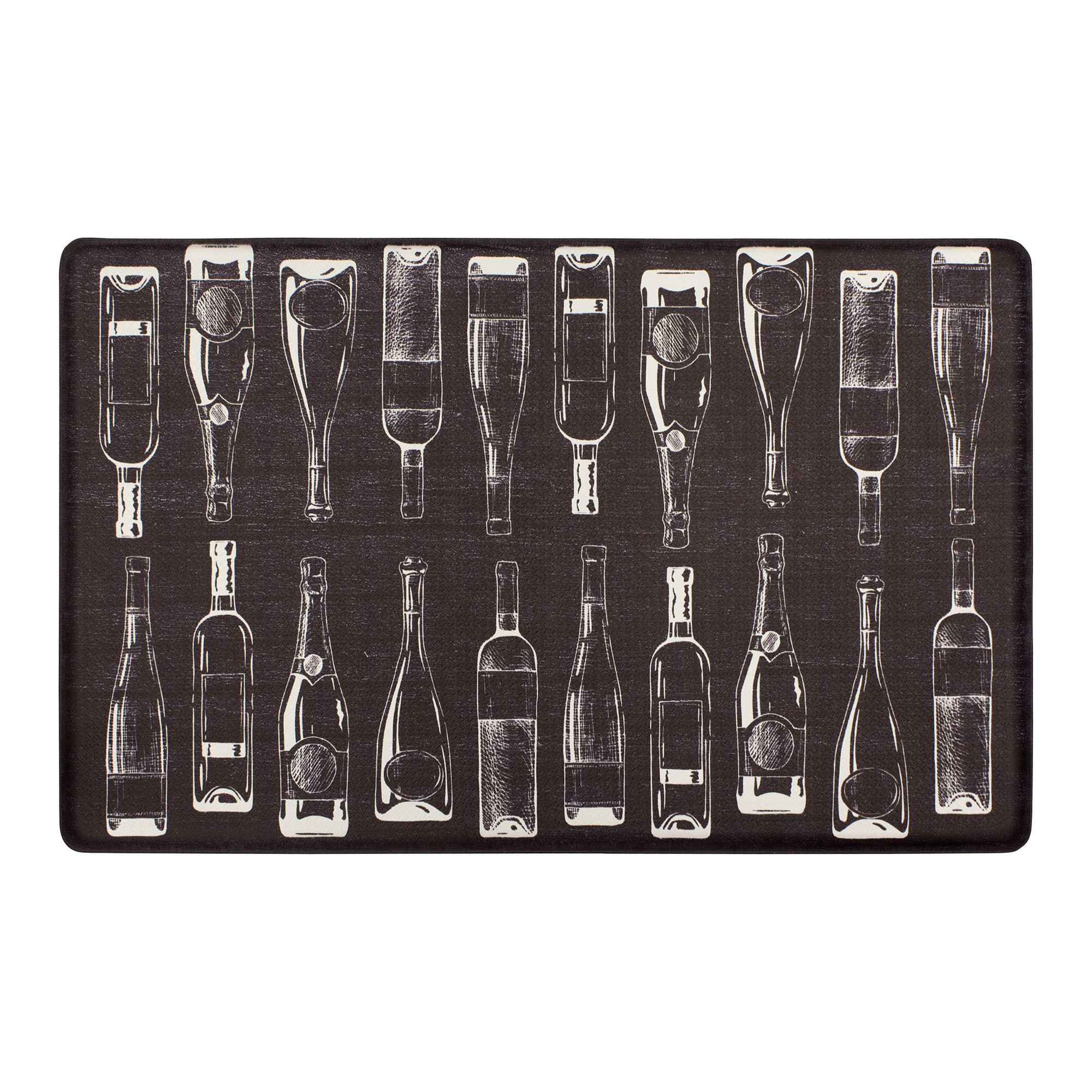 Chef Gear White Bottles Kitchen Mat, 20 x 32, Black