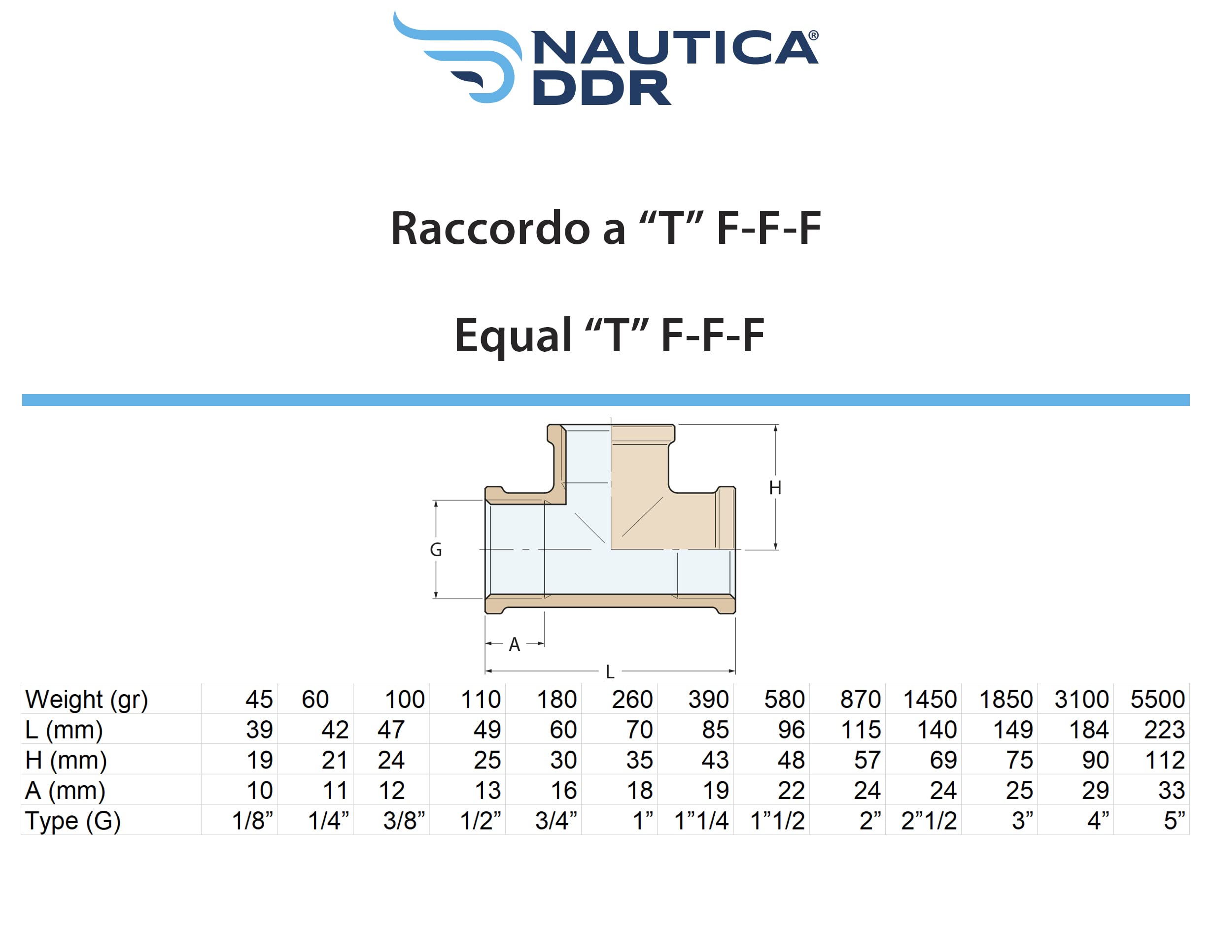 Racor TEE (T) FFF (hembra-hembra-hembra) de Latón - Racores para instalaciones sanitarias - Fontanería Nautica Jardinería (2"1/2)