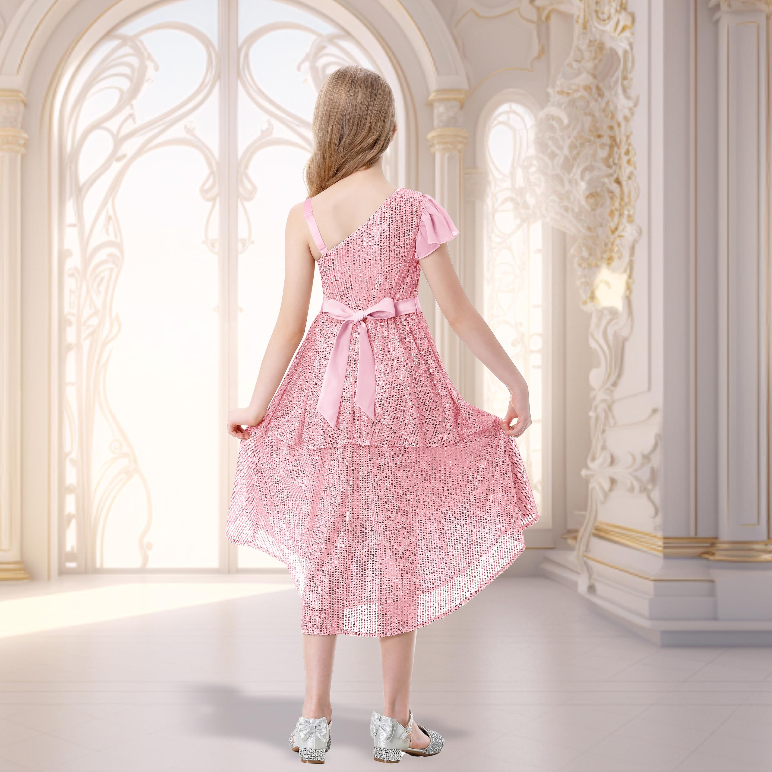 LOLANTA Filles Robe Paillettes Robe Ceremonie élégante, Robe étincelante de Soirée Fête de Mariage mi-Longue sans Manches