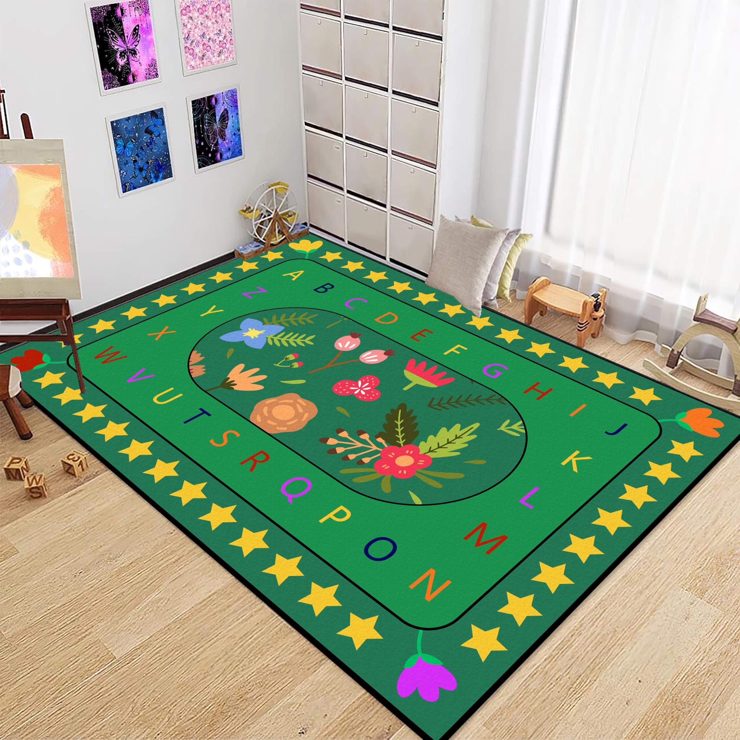 PDENZG Kids Abc Educational Learning Rug, 140x200cm,Nursery Crawling Mat Rugs, Non Slip Children's Room Decor Play Carpet For Classrooms School Areas Nursery Kids Rugs for Bedrooms