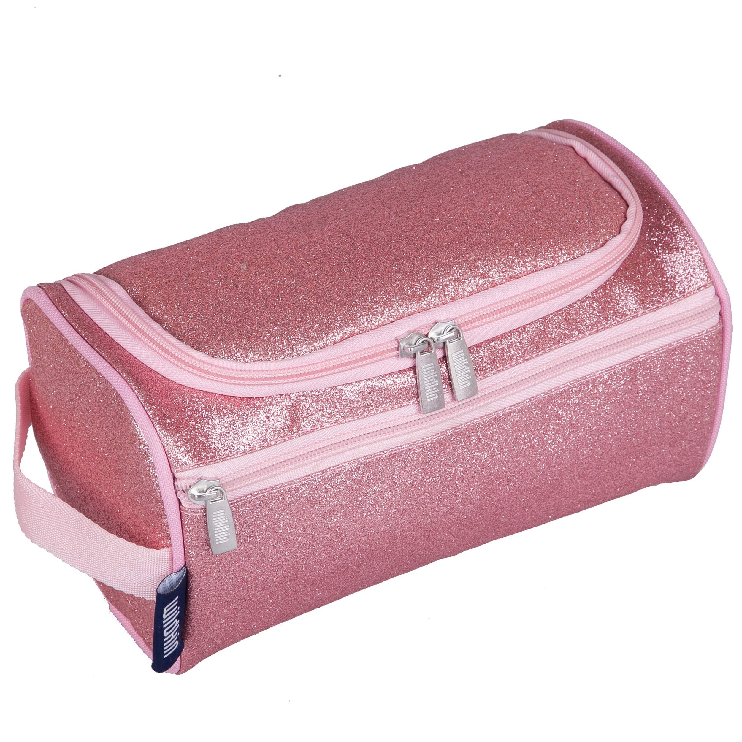 Wildkin Toiletry Bag for Boys, Girls and Adults, Multifunctional, Spacious and Ideal Sized for Weekend or Overnight Travel, Toiletry Bags Measures 9.5 x 5 x 5 Inches, BPA-Free (Pink Glitter)