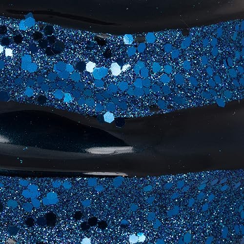 Miniatura 3 de Vickerman Esfera ondulada de adorno de Navidad de 6 pulgadas, acabado de caramelo a rayas azul medianoche con detalles de purpurina, plástico