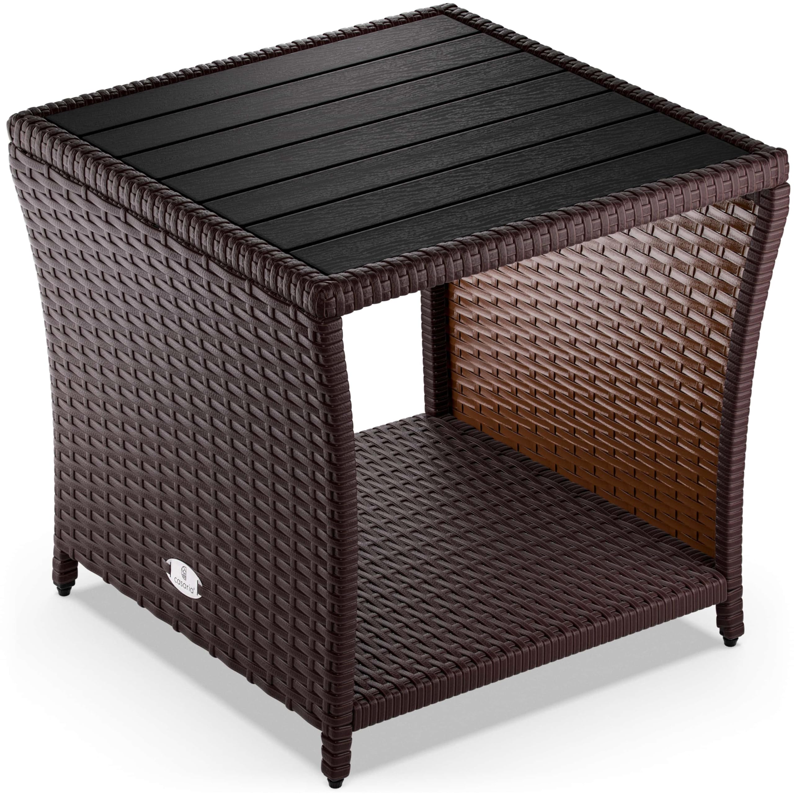 Casaria Table d'appoint en polyrotin Brun Plateau de Table en WPC 45x45x40cm Table Jardin Balcon réglable en Hauteur