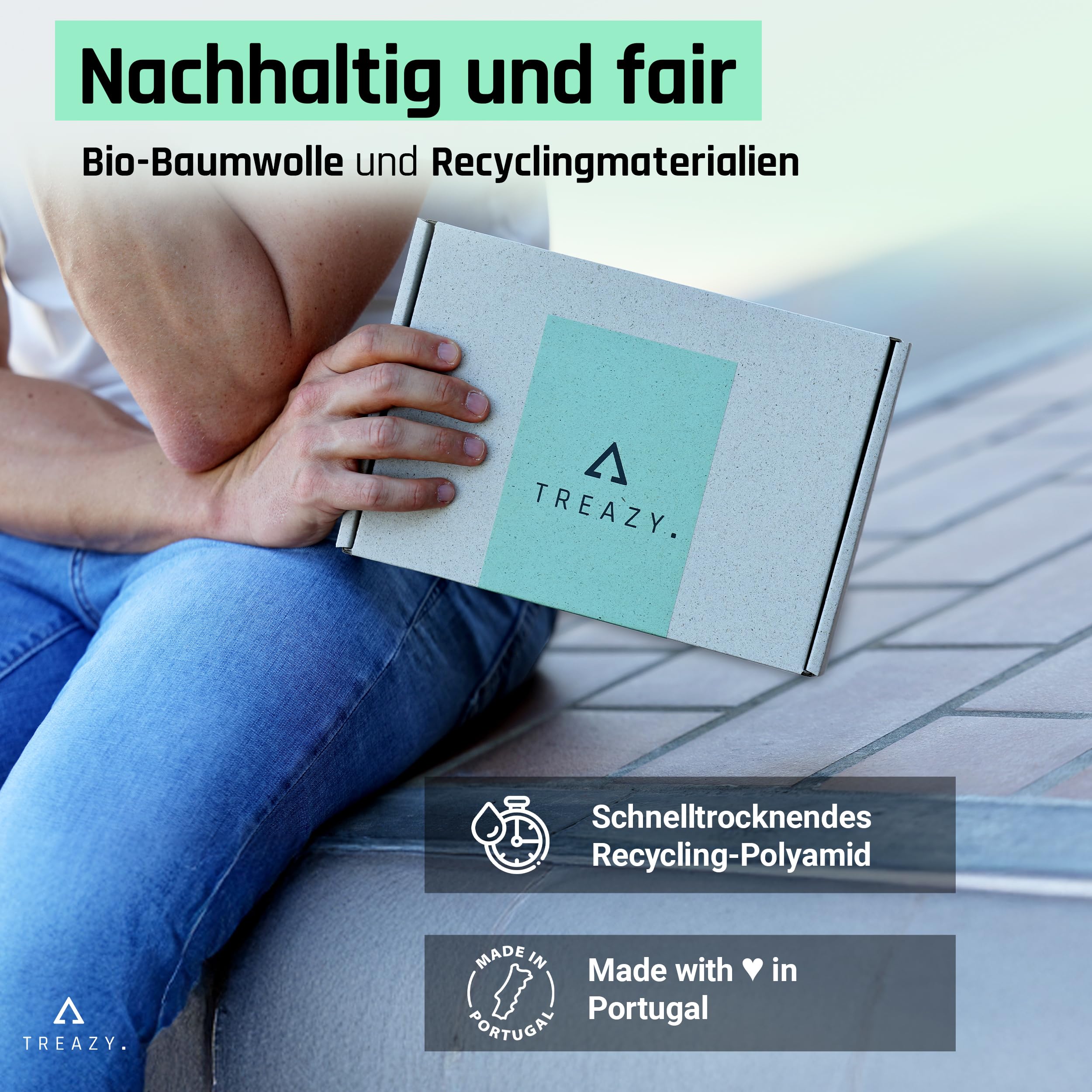 TREAZY Tennissocken Crew Socks aus Bio-Baumwolle – Schweiß und blasenfrei dank extra Lüftungskanälen sowie anatomischer Passform – besonders langlebig