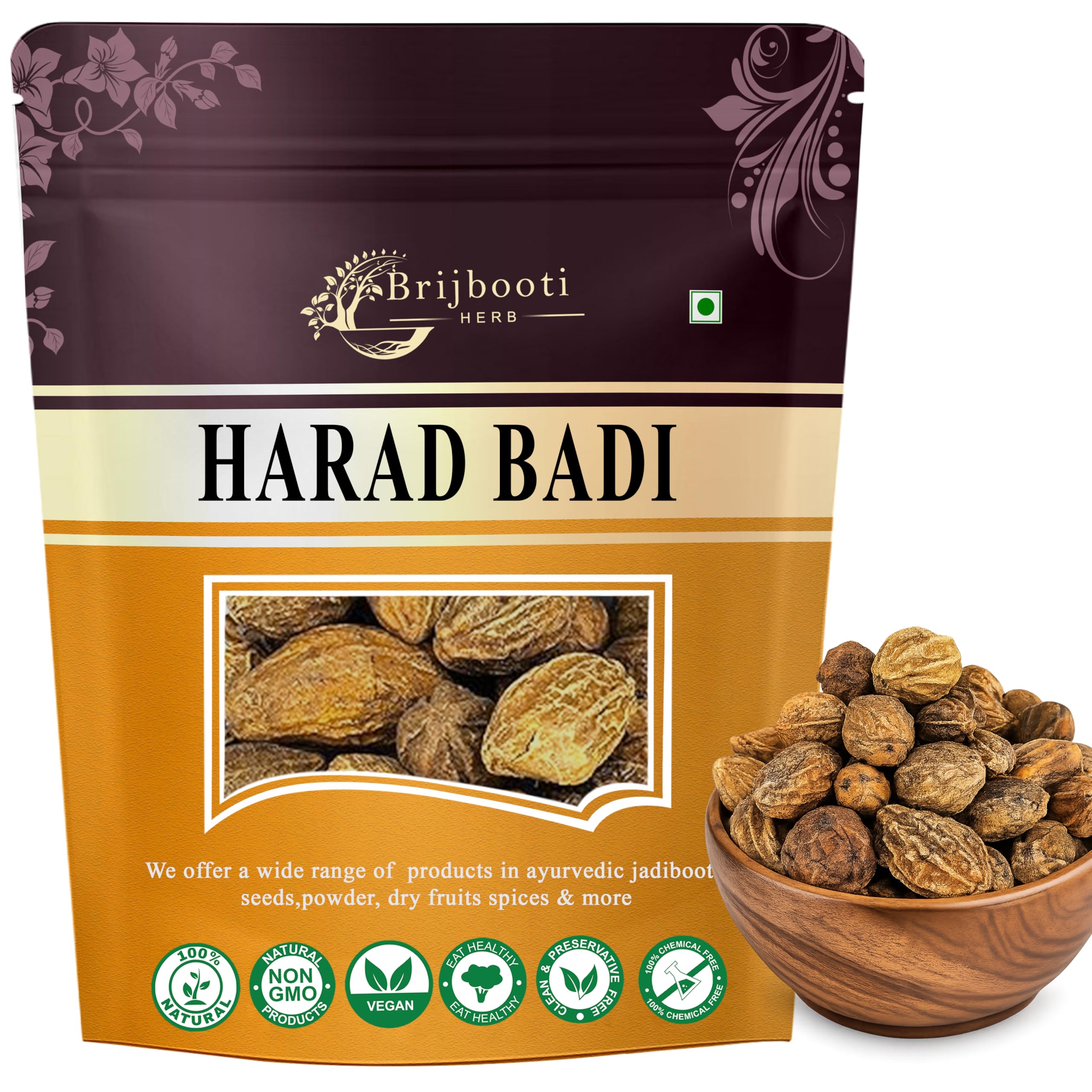 Brijbooti Harad badi Whole - 200 Gm - Yellow Terminalia Chebula, Haritaki Natural |