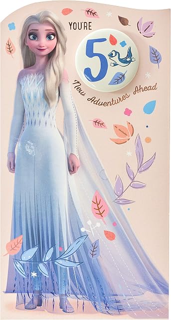 UK Greetings Disney Frozen 5th Birthday Card with Birthday Badge - Princess 5th Birthday Card - Elsa 5th Birthday Card - Girls 5th Birthday Card with Badge, 673272