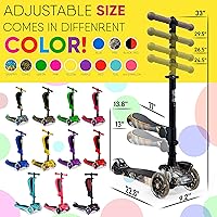 Vista 7 de Hurtle Patinete de 3 ruedas para niños, luces LED de ruedas, manubrio ajustable de inclinación para dirigir y asiento plegable, paseo sentado