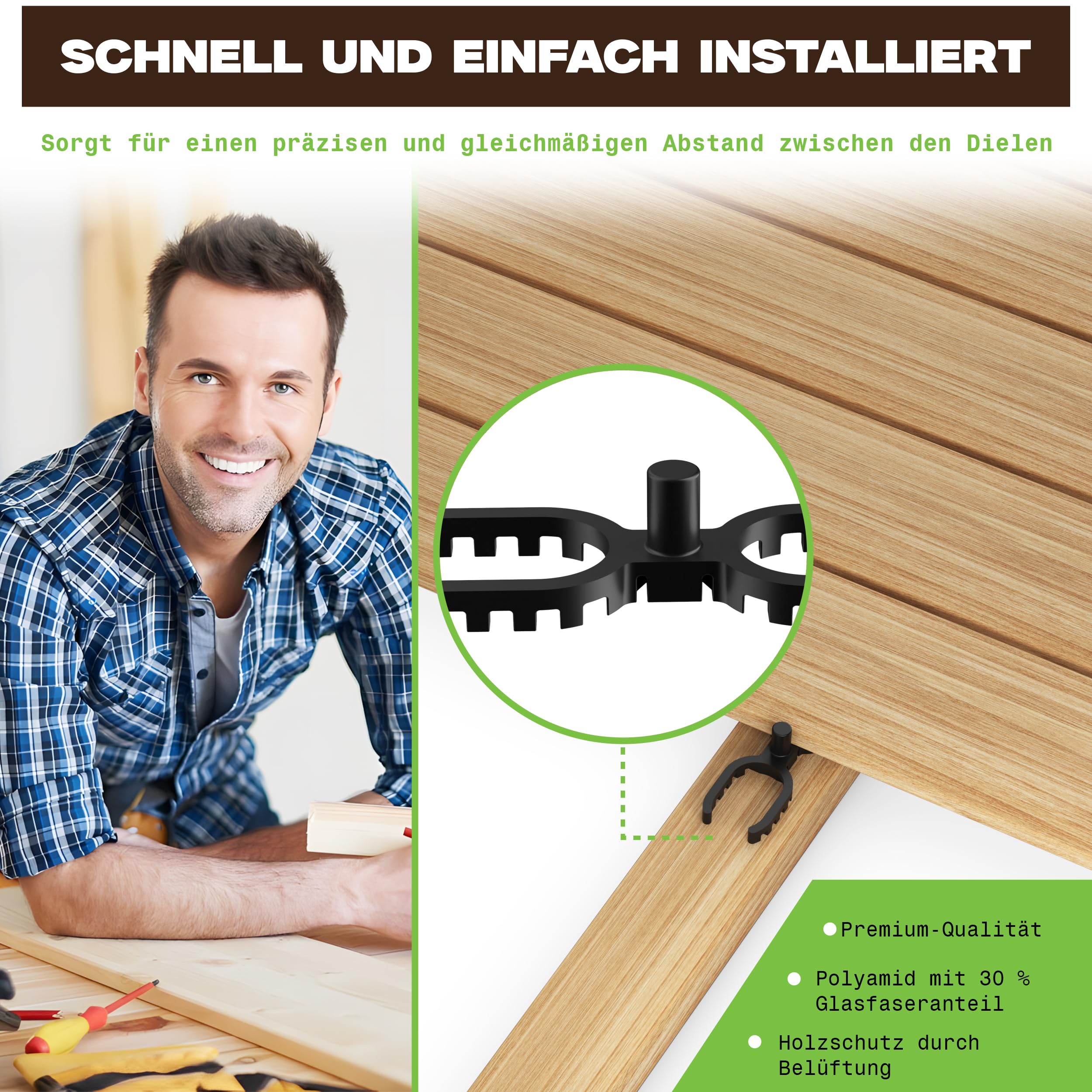 200 Stück 7mm - Abstandhalter für Terrassendielen – Terrassenbau Distanzhalter für gleichmäßige Fugen & Hinterlüftung – Kunststoff-Distanzstück für Holzterrassen & WPC –Made in Germany