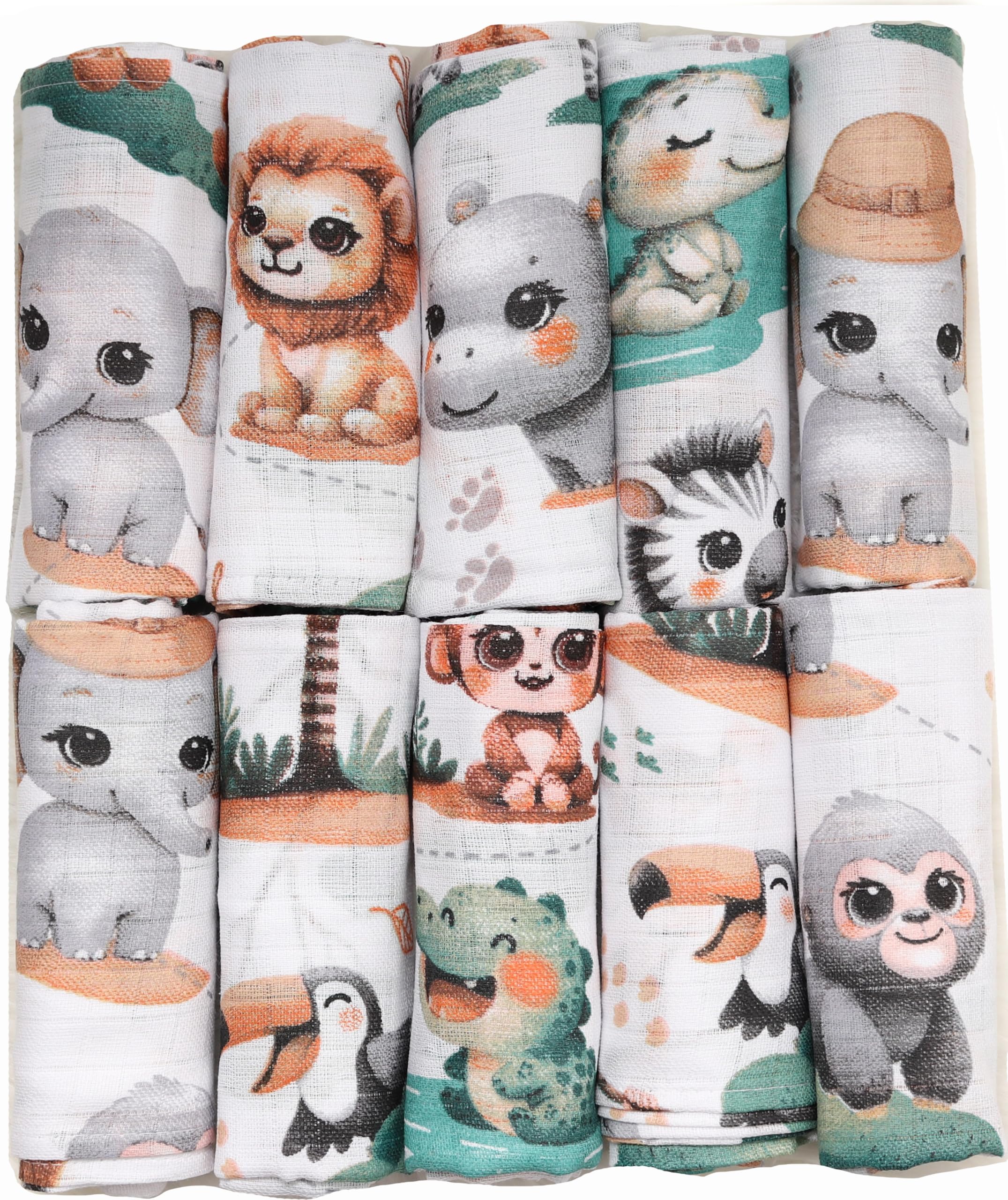 FENSILO Pieluchy muślinowe dla niemowląt, ściereczki z muślinu, 10 sztuk, 70 x 80 cm, dla niemowląt i noworodków, muślinowe ściereczki dla chłopców i dziewczynek, bawełniane ściereczki do sprania,