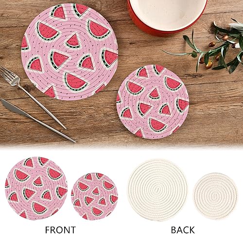Miniatura 3 de Juego de 2 soportes para ollas de cocina color rosa sandía, salvamanteles de dibujos animados de verano, juego de alfombrillas de algodón puro con