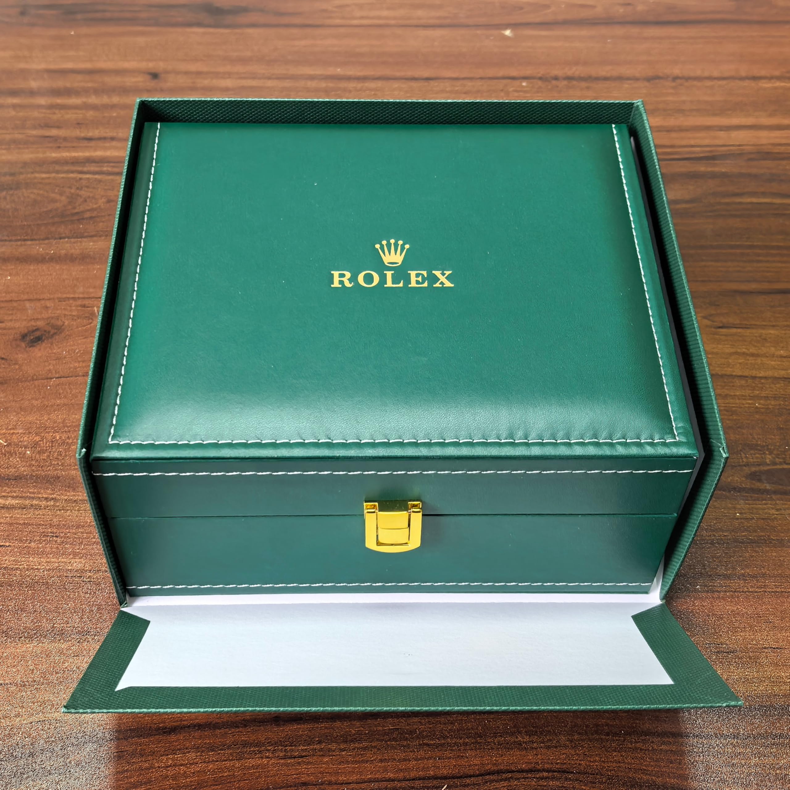 Caja de Reloj Ranura Individual Estuche de Madera de Cuero PU Verde con Caja Exterior Y Bolsa para Rolex Oyster Perpetual