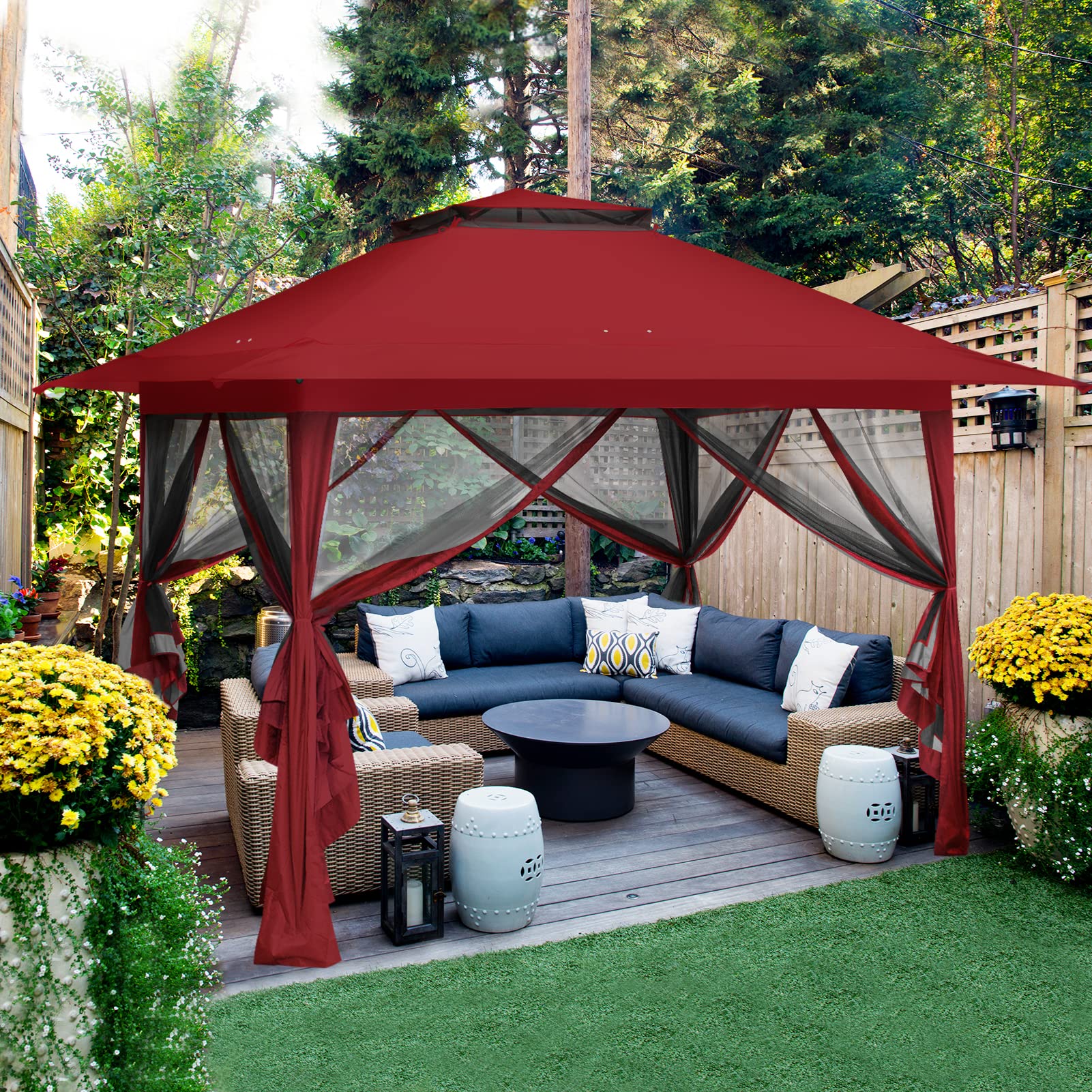 EAGLE PEAK 13x13 Pop Up Gazebo with Mosquito Netting, Easy Up Screened Canopy for Patio and Backyard, Easy Set-up Outdoor Gazebo (Red)