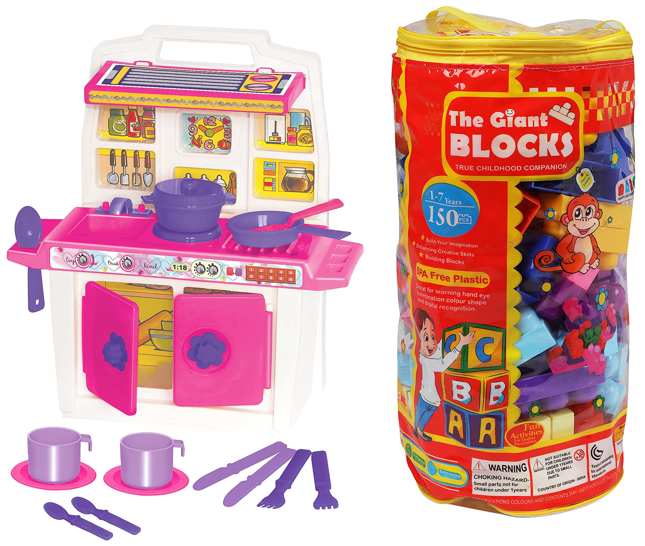 Toy Zone Disney-Princess My Little Kitchen&Toyzone Building Blocks(60 Pcs),Pink