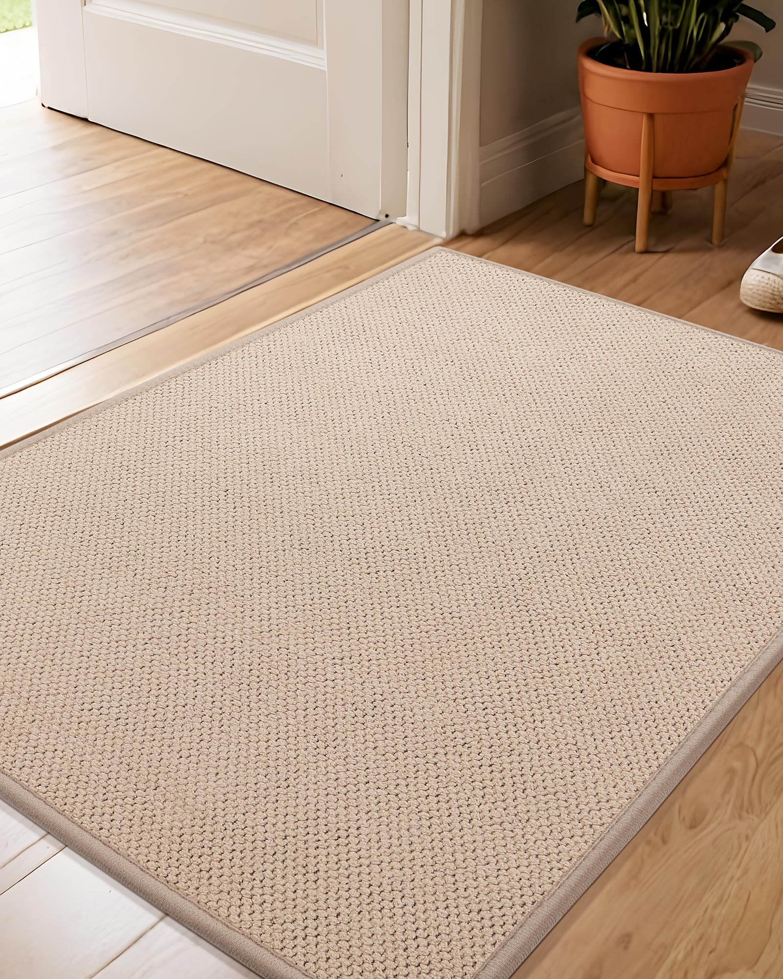 Color&Geometry Felpudo Entrada Casa 44x76 cm, Alfombras para Puerta de Entrada Felpudo Entrada Interior Antideslizante Lavable Alfombra de Entrada Interior, Caqui(Enrollado SIN Arrugas)