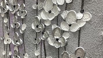 Yika Art 3D Paintings 24X48 Inch Modern Abstract Oil Painting Hand Painted On Canvas Abstract Artwork Picture Wall Decoration for living room - Silver Flower Wall Art (Gery)