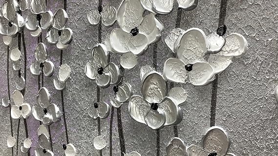 Yika Art 3D Paintings 24X48 Inch Modern Abstract Oil Painting Hand Painted On Canvas Abstract Artwork Picture Wall Decoration for living room - Silver Flower Wall Art (Gery)